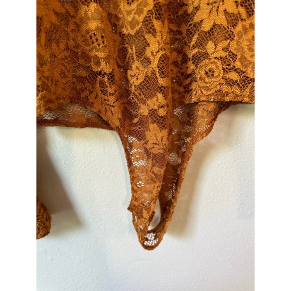 Jolie & Joy X Large Rust Bodysuit Mock Neck Floral Lace Sheer Whimsigoth Boho - Picture 8 of 9